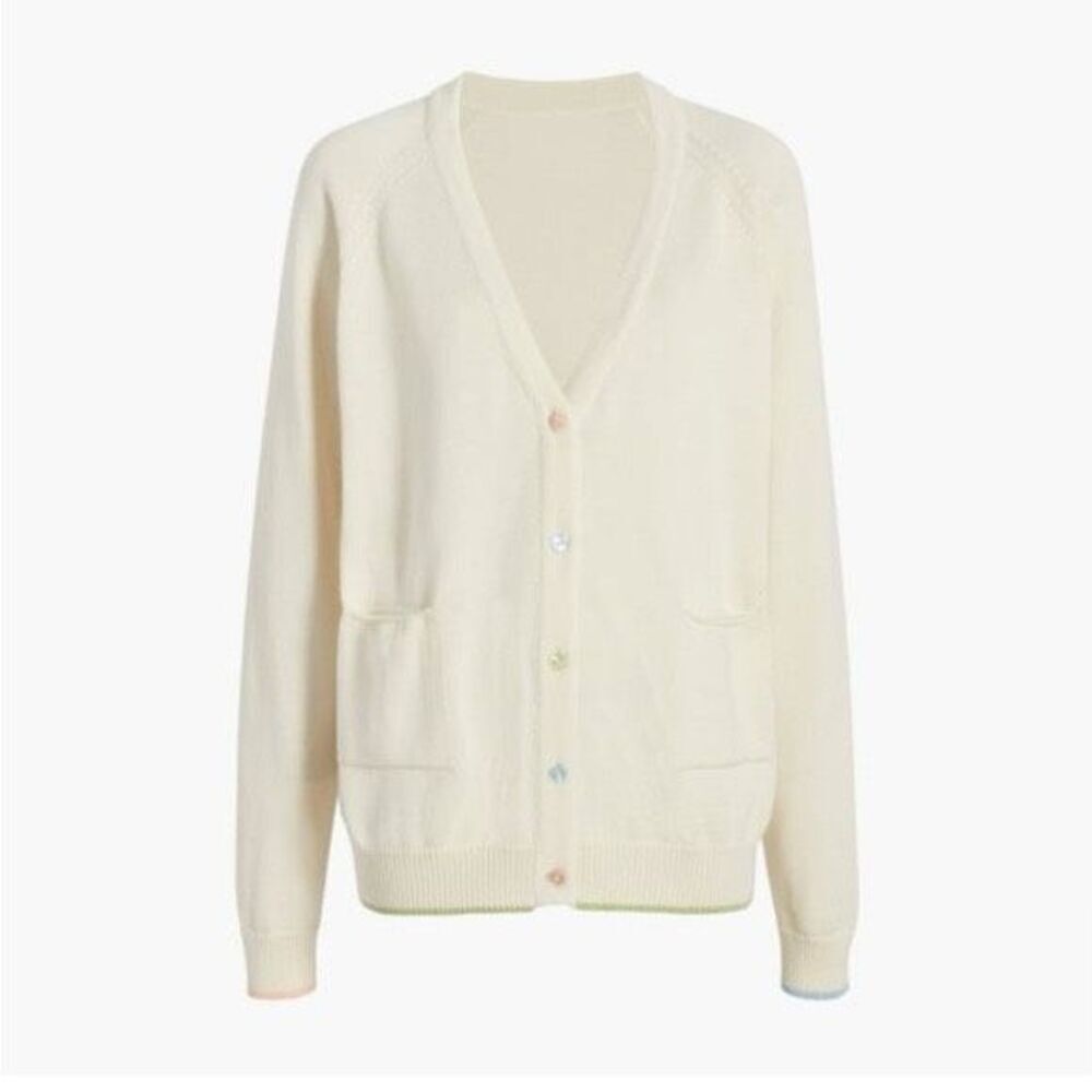 Hill House Cardigan Sweater Ivory Size M/L Heart Buttons 100% Cotton Heavyweight